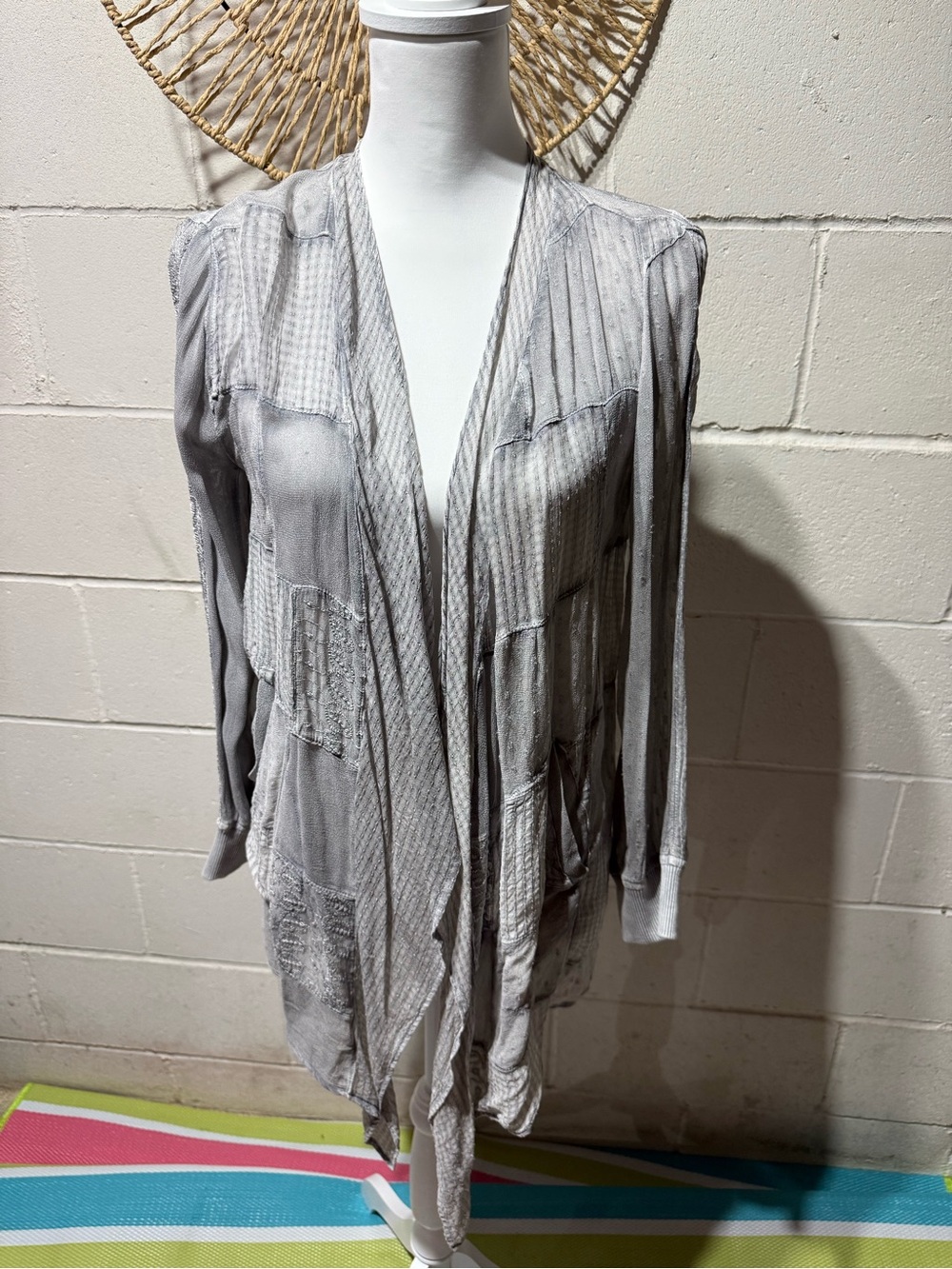 Light Gray Draped Boho patch work Women's Cardigan Jacket